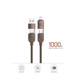 U17 4 in 1 Type-C To Type-C -Ligthning -USB Örgü 87W Şarj Kablosu U170690 Kahverengi