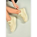 U555250603 Bej Hakiki Deri Spor Ayakkabı Sneakers