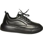 U555250603 Siyah Hakiki Deri Spor Ayakkabı Sneakers