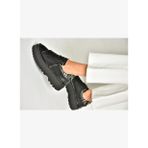 U555310203 Siyah Hakiki Deri Kalın Tabanlı Spor Ayakkabı Sneakers