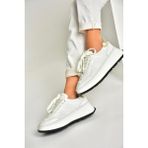 U555605603 Beyaz Hakiki Deri Kalın Tabanlı Spor Ayakkabı Sneakers