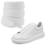 UamGlsob Alexander Mcqueen Spor Ayakkabıları için Düz Kalın Pamuk Ayakkabı Dantelleri, 1/2" (1,2 cm) Şişman Geniş Ayakkabı Bağcıkları, Paten Ayakkabıları için Ayakkabı İpleri Yedek Bağcıklar (Beyaz,