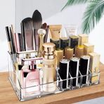 Ubitree Kozmetik Organizatör Ruj Makyaj Fırçası için 16 Bölmeli Kozmetik Vitrin Eyeliner Tırnak Jeli Parfüm Akrilik Makyaj Saklama Kutusu Banyo Tezgahı Vanity (Şeffaf)