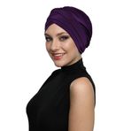 Üç Bantlı Mor Hazır Türban Tesettür Havuz Bonesi