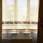 Üç Farklı Ebat Kanaviçe Perde- Gül Demet Kırmızı Renk 200 x 180cm