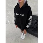 Üç İplik Uzun Kol Kapşonlu Baskılı SweatShirt - Siyah