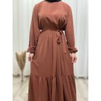 Üç Katlı Medine Ipeği Ferace Elbise - 2 - Taba - Taba