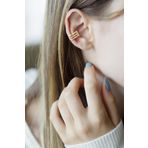 Üç Sıra Beyaz Yuvarlak Taşlı Dikdörtgen Model 925 Ayar Sarı Gümüş Kıkırdak Küpe Earcuff