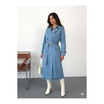 Ucajean UCA JEANS Kadın Mavi Denim Trençkot Uzun Kemerli Oversize Ceket