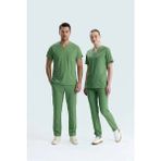 Uçak İş Giyim Çimen Yeşili Eczacı Forması Likralı Scrubs Takım (Grasshopper) - 09H-Yeşil - 2XL
