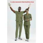 Uçak İş Giyim Çimen Yeşili Eczacı Forması Likralı Scrubs Takım (Grasshopper) - 09H-Yeşil - 4XL