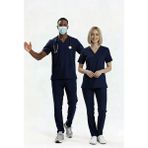 Uçak İş Giyim Koyu Lacivert B-Flex Likralı Scrubs Takım Alt Üst Doktor Hemşire Forması - 2XL