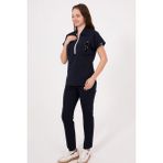 Uçak İş Giyim Lacivert MYRA Premium Likralı Kumaş Alt Üst Doktor Hemşire Forma Takımı Scrubs Üniforma - 2XS