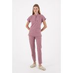 Uçak İş Giyim Pudra Pembe PETRA Premium Likralı Kumaş Alt Üst Doktor Hemşire Forma Takımı Scrubs Üniforma - Pudra - Pembe - 2XL