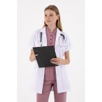 Uçak Medikal Beyaz Tunik Boy, Kısa Kol, Klasik Yaka, Doktor Önlüğü - XS