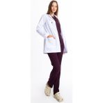 Uçak Medikal Beyaz Tunik Boy, Uzun Kol, Klasik Yaka, Doktor Önlüğü - XL