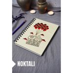 Uçan Balon Ev Desenli Ahşap Kapaklı Defter - Noktalı Defter - Ajanda - Okul Defteri (A5 - 120 Sayfa)