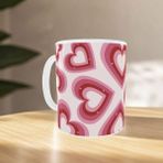 Uçan Kupa Sevgililer Günü Pembe Kalp Desenli Porselen -Romantik Hediyelik Kupa