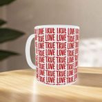 Uçan Kupa True Love Yazı Desenli Kırmızı Beyaz Sevgililer Günü Kupası - 010 - Beyaz