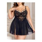Üçay Butik 5065 Battal Beden Çift Yırtmaçlı Fantazi Gecelik SİYAH 3XL/4XL