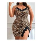Üçay Butik 5195 Battal Beden Leopar Gecelik SİYAH 3XL/4XL