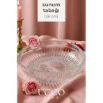 Ucco 26 cm Büyük Boy Cam Salata Servis Kasesi Lüks Sunum Tabağı - Şık Sunumluk Tabak Manila