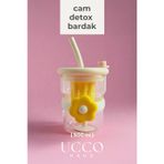 Ucco 500Ml Papatya Desenli Pipetli Cam Detox Termos Matara Bardak - Su Meşrubat Limonata Bardağı/607B