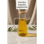 Ucco 900 ml Bambu Kapaklı Vakumlu Borosilikat Cam Yağlık Sirkelik Sürahi Yağdanlık - Ahşap