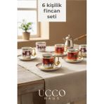 Ucco Altın Yaldızlı 6’lı 80 ml Porselen Kahve Fincan Takımı – At Motifli Premium Seri - Espresso Bardağı - Beyaz - Turuncu - Altın