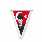 Üçgen Bayrak-Kalpaklı Atatürk- Türk Bayrağı
