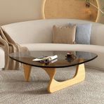 Üçgen Tasarımlı Modern Cam Sehpa ve Orta Yüzyıl Tarzı Masif Ahşap Ayak Kütük Rengi 127 * 91 * 40 cm