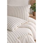 Uçkan Home %100 Organik Pamuk Yıkanmış Çizgili Çift Kişilik Nevresim Takımı-Naturalis Serisi - Krem - Antrasit - 200 x 220 cm