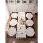Uçkan Home Fırfırlı Keten 1 Runner 6 Amerikan Servisi Supla Seti - 7 Parça Çeyiz Seti - Bej - 40 x 140 cm