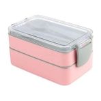 ÜçKol Ticaret 2 Bölmeli Çok Amaçlı 900 ml Kapasiteli Çatal Kaşıklı Dayanıklı Beslenme Kabı Yiyecek Kutusu - 1 - Pembe