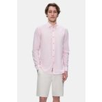 UCLA Şeker Pembe Keten Nakışlı Standard Fit Erkek Gömlek JACQUEZ