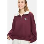 UCLA YOKO Bordo Fermuarlı Baskılı Oversize Fit Kadın Sweatshirt