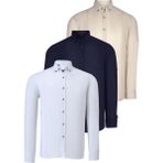 Üçlü Set G721 Dewberry Erkek Gömlek-Lacivert-Beyaz-Bej - 3XL - Lacivert - Beyaz - Bej