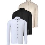 Üçlü Set G721 Dewberry Erkek Gömlek-Siyah-Beyaz-Bej - 3XL - Siyah - Beyaz - Bej