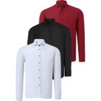 Üçlü Set G721 Dewberry Erkek Gömlek-Siyah-Beyaz-Bordo - Siyah - Beyaz - Bordo