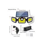 Üçlü Solar Led Projektör – Beyaz Işık – Sensörlü Dış Mekân Aydınlatma (2818)