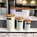 UCR Home 4'lü Metal Kavanoz Set Ekmeklik Sugar-Tea-Coffee Beyaz