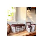 Ucr Home Yeni Ekose Desen Premium Metal Ekmeklik ve 3'lü Kavanoz Seti