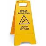 Üçtem Kaygan Zemin Uyarı Levhası Türkçe + İngilizce | Katlanabilir Islak Zemin İkaz Tabelası | Wet Floor Caution Sign | Otel, Hastane, Avm Ofis Kullanımı