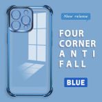 Ucuc iPhone 15 Pro Max Uyumlu Şeffaf Silikon Köşe Koruma Lens Korumalı Elektroplatlı Kenar Kılıf - Mavi