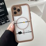 Ucuc iPhone 16 Pro Uyumlu Manyetik Halkalı Yarı Sayda Mat Kamera Koruma Anti-Darbe Silikon Kılıf - Kahverengi