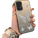 Ucuc Samsung Galaxy A23 Uyumlu Akrilik Sert Arka Telefon Kılıfı Yan Silikon Darbe Önleyici Lens Korumalı Sevgili Kelebek Desenli Kapak - Siyah