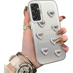 Ucuc Samsung Galaxy A24 Uyumlu Akrilik Sert Arka Telefon Kılıfı Yan Silikon Darbe Önleyici Lens Korumalı Sevgili Kelebek Desenli Kapak - Gümüş - Altın