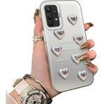 Ucuc Samsung Galaxy A32 Uyumlu Akrilik Sert Arka Telefon Kılıfı Yan Silikon Darbe Önleyici Lens Korumalı Sevgili Kelebek Desenli Kapak - Gümüş - Altın