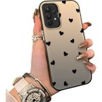 Ucuc Samsung Galaxy A32 Uyumlu Telefon Kılıfı Sevgi Yüzüğü Desenli Akrilik Sert Arka Silikon Kenar Lens Korumalı Darbe Koruma - Siyah