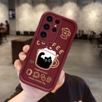 Ucuc Samsung Galaxy S23 Ultra Uyumlu Anti-Çarpma Kamerası Koruma Kedi Desen Burgundy Silikon Kılıf - Bordo